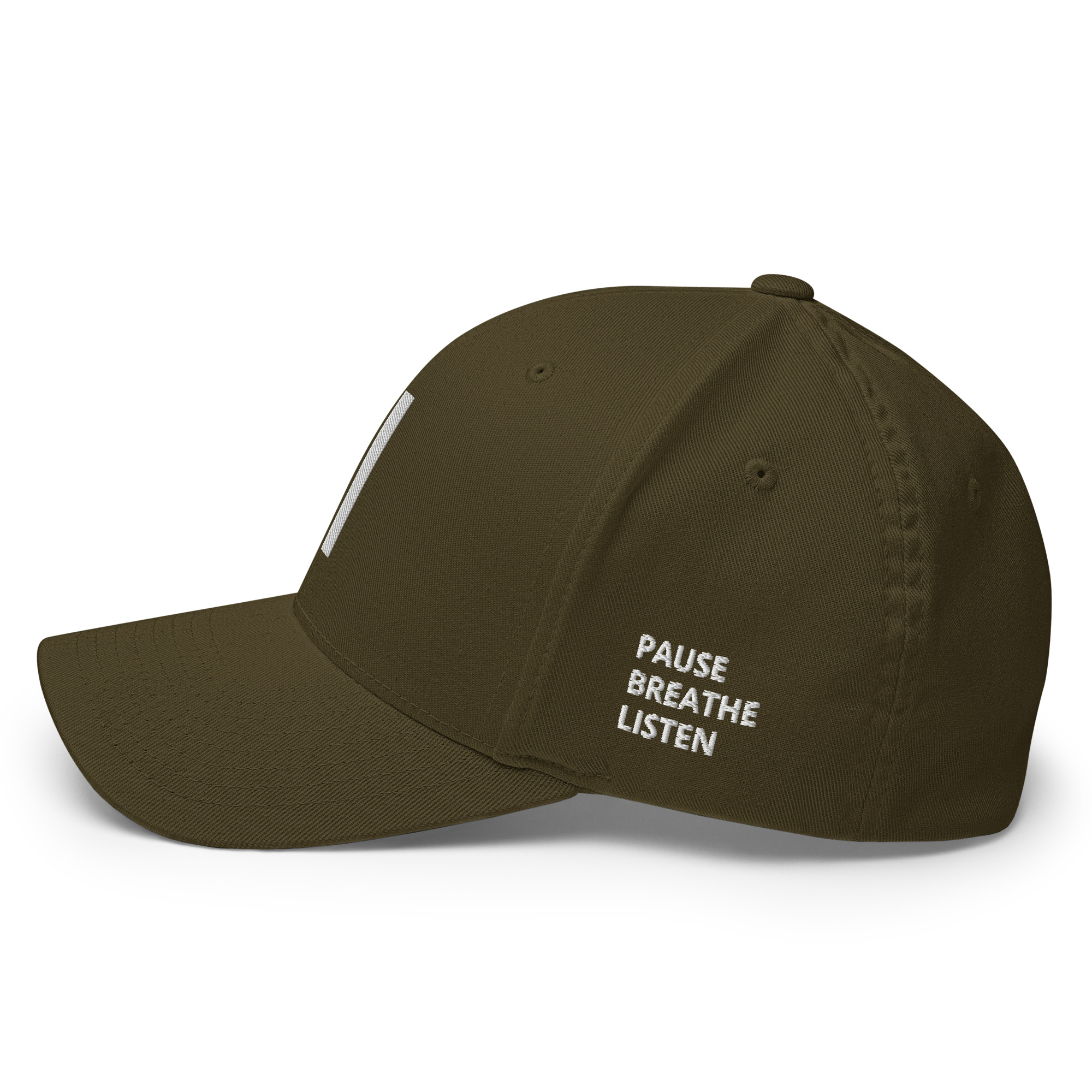 Selah Pause olive Flexfit cap, left-side view