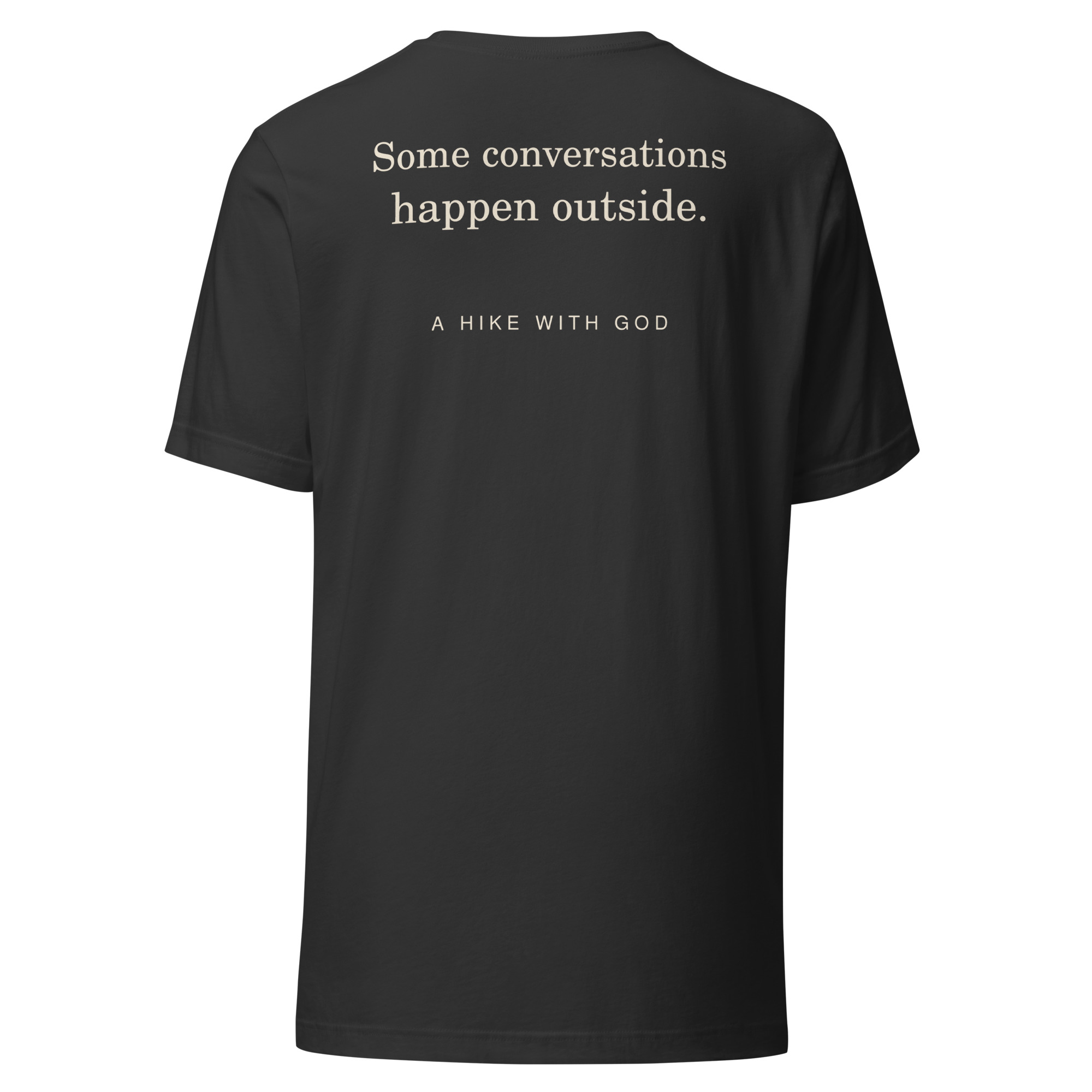 Selah Outside Conversations dark grey tee, back view